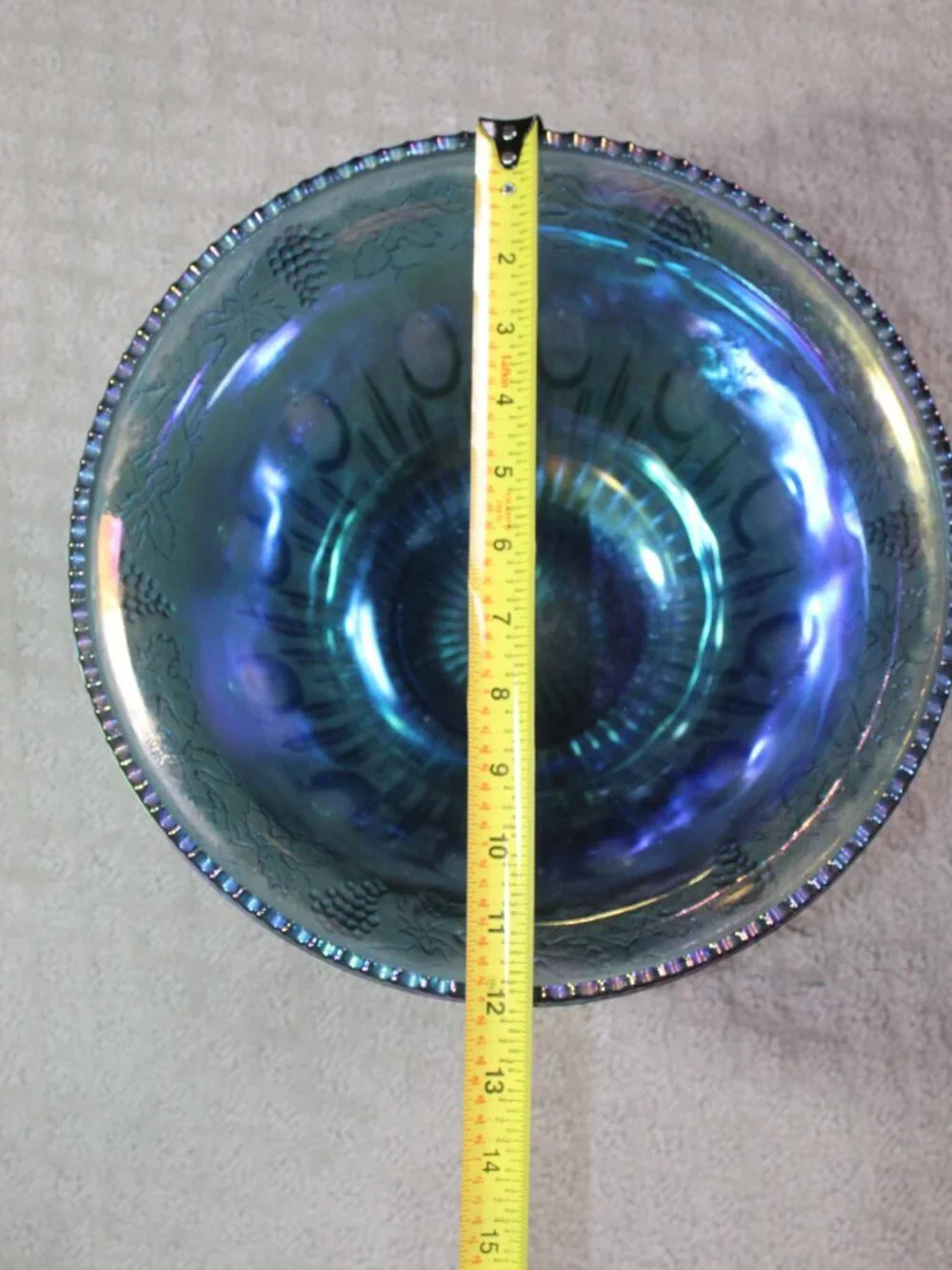 Vintage Indiana Glass Co Iridescent Blue Carnival Glass Punch Bowl & 12 Glasses